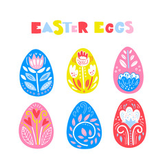 Vector Easter greeting card with eggs decor and lettering.