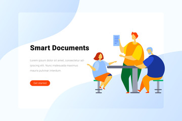 People Sitting and Standing with Sheet of paper Flat vector illustration.