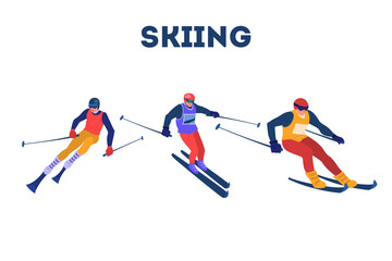 Vector illustration of skier athlete. Young professional sportsman