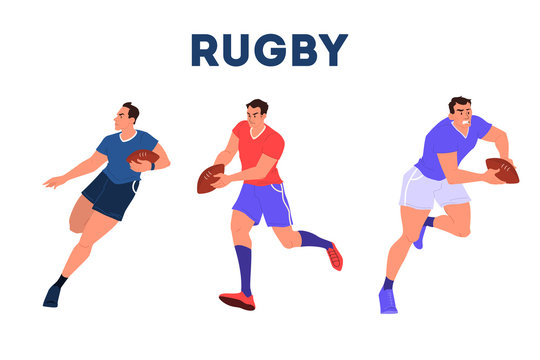 Rugby player running with a ball. Rugby player training.