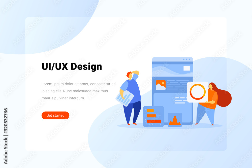 Wall mural ui ux design man and woman working with website app flat vector illustration.