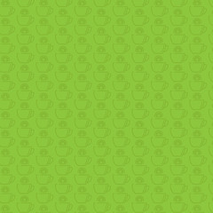 Background with cup of tea and with slice of lemon. Seamless green pattern