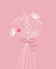 Vector illustration of flower bouquets. The decoration of wildflowers, decorative flowers, meadow flowers