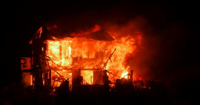 impressive close-up of a burning house