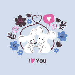 Obraz na płótnie Canvas Cute mouses in love illustration, valentines day