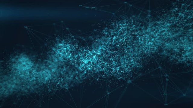 4K Animation of abstract luminous DNA double helix with depth of field. Building DNA from points. Spiral rotation with data around. Scientific biotechnological animation. Genom futuristic footage.