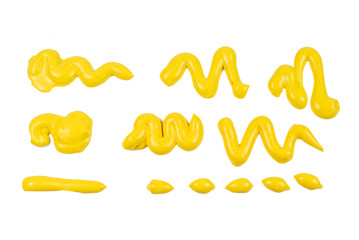 Yellow cheese sauce splashes isolated on white background.