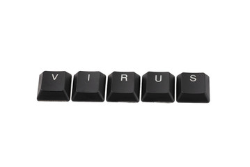 Word virus written on keyboard.