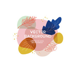 Liquid blobs layout with hand drawn elements. Floral motif paint splashes outlines in abstract banner with copy space. Overlapping wavy and natural shapes template for cover, landing, apparel, blog