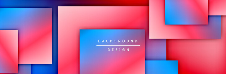 Square shapes composition geometric abstract background. 3D shadow effects and fluid gradients. Modern overlapping forms