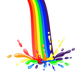 Obraz premium Bright rainbow and colorful splash with drops on a white background.