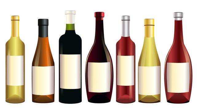 Wine bottles isolated on white background. Vector graphics.
