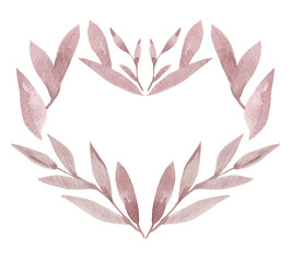 Elegant hand drawn watercolor florals element combined into a heart frame. Valentine's love symmetric design.