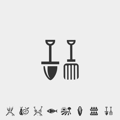 shovel and rake icon vector illustration and symbol foir website and graphic design