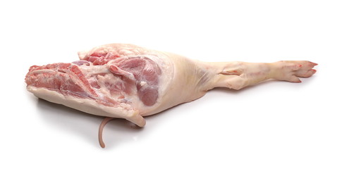 Fresh raw pig leg meat isolated on white background