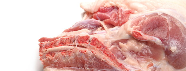 Fresh raw pig meat, ribs isolated on white background