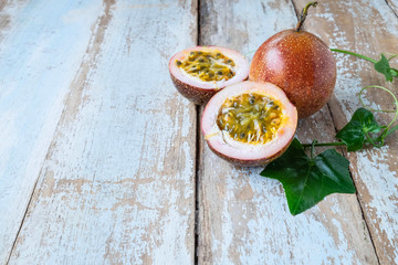 .Passion fruit on wooden background