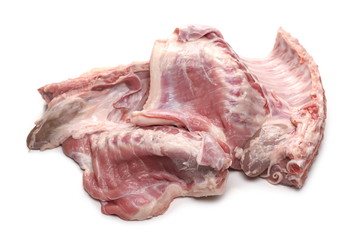 Fresh raw pig meat, ribs isolated on white background