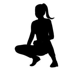 white background, black silhouette girl sitting