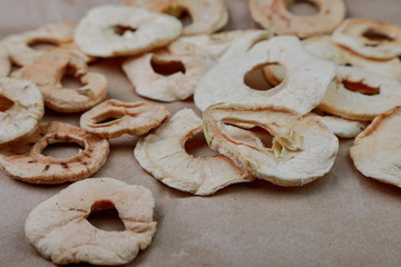 dried apples scattered on the table