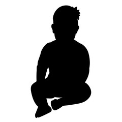  white background, black silhouette baby sitting, child