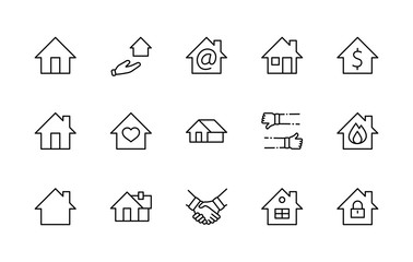 Fototapeta premium Set of House Vector Home Line Icons. Contains symbols of Conclusion of Contract, Heart, Drop of water, fire, money and more. Editable Stroke. 32x32 pixels.