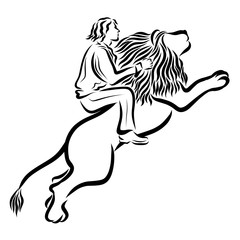 man riding a lion, jump up, black pattern