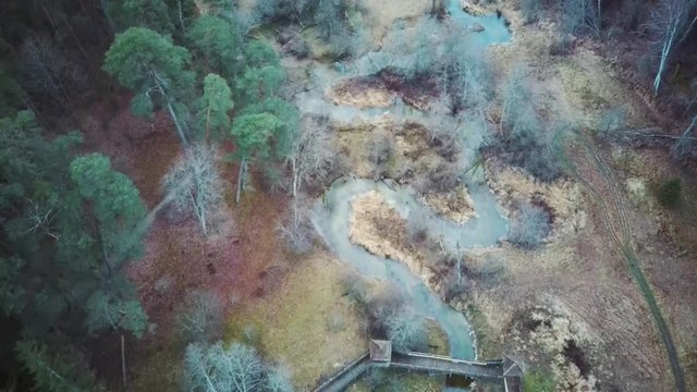 Aerial View of the Wooden Castle, Forest and River Tervete in Tervete Nature Park. Tourist Attractions in Latvia. Winter Evening Sunrise. Park in Forest With Wooden Statues of Gnomes, Monsters