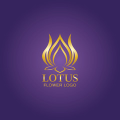 Golden lotus flower logo. Vector design template of lotus icon on dark background with golden effect for eco, beauty, spa, yoga, medical companies.