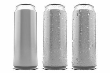 canned with water drops isolated on white background.