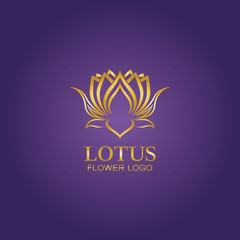 Golden lotus flower logo. Vector design template of lotus icon on dark background with golden effect for eco, beauty, spa, yoga, medical companies.