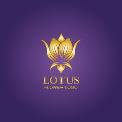 Golden lotus flower logo. Vector design template of lotus icon on dark background with golden effect for eco, beauty, spa, yoga, medical companies.