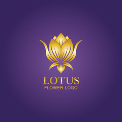 Golden lotus flower logo. Vector design template of lotus icon on dark background with golden effect for eco, beauty, spa, yoga, medical companies.