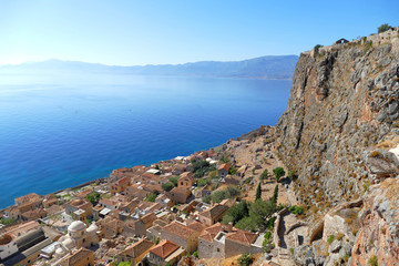 Fototapeta na wymiar Panoramic view from Monemvasia fortress, South Peloponnese