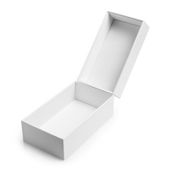 Open narrow empty box, isolated on white background