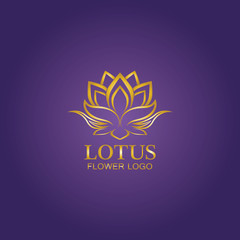 Golden lotus flower logo. Vector design template of lotus icon on dark background with golden effect for eco, beauty, spa, yoga, medical companies.