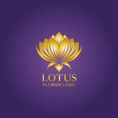 Golden lotus flower logo. Vector design template of lotus icon on dark background with golden effect for eco, beauty, spa, yoga, medical companies.