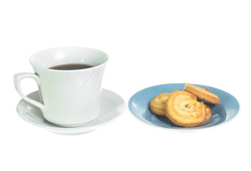 cup of coffee and cookies isolated on white