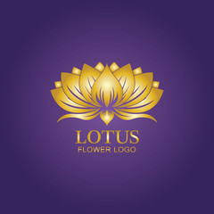 Golden lotus flower logo. Vector design template of lotus icon on dark background with golden effect for eco, beauty, spa, yoga, medical companies.