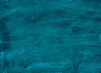 Watercolor deep marine blue color background texture painting. Hand painted deep blue rough watercolour backdrop.