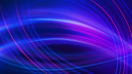 Dark blue abstract background with ultraviolet neon glow, blurry light lines, waves