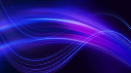 Wall murals Dark blue abstract background with ultraviolet neon glow, blurry light lines, waves