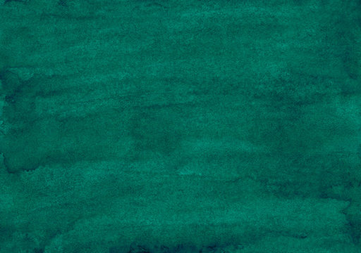 Watercolor dark emerald color background painting. Old deep blue-green watercolour texture. Vintage elegant backdrop.