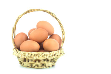 Eggs in the basket Isolated on White Background with copy space for writing text and