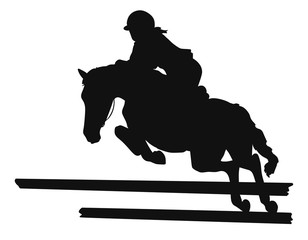 Vector silhouette of a young athlete participates in a show jumping ponies class