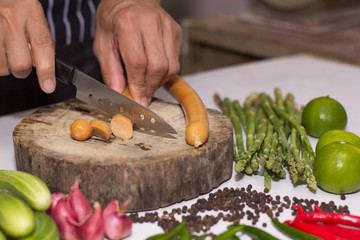 Ingredients for cooking such as peppers, cucumbers, bamboo shoots, potatoes