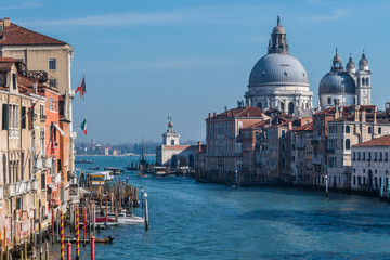 Naklejka premium Accademia Bridge, Grand Canal and Salute Church. Venice. Italy
