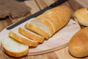 Sliced bread served on the table