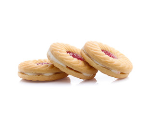 Jam sandwich biscuit from above isolated on white