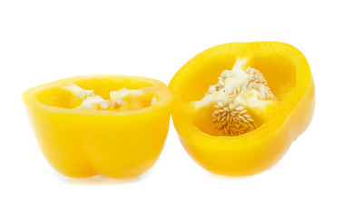 peppers with white background. Cut in half with slices